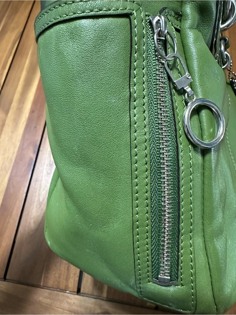 Coach Green Leather Gallery Shoulder Tote with Silver Hardware